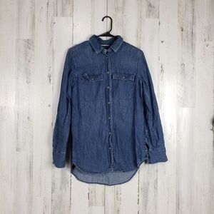 Merona chambray long sleeve medium wash dress with pockets women's size small